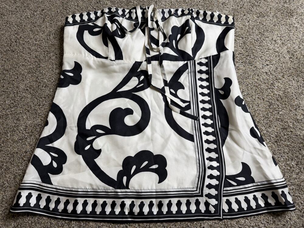White House Black Market Strapless Silk Scroll Print Halter Top Y2K Size 12 WHBM